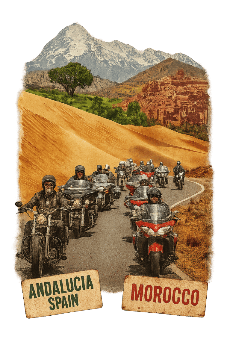 The Grand Motorcycle Rally 3 riding motorcycles Andalusia Morocco